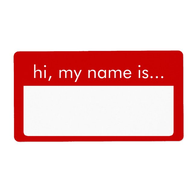 Hi, My Name is, Red Name Tag Labels (Front)