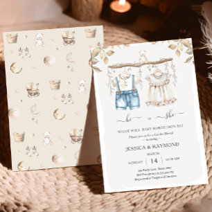 Hi or She Muted Boho Gender Reveal Baby Shower Invitation