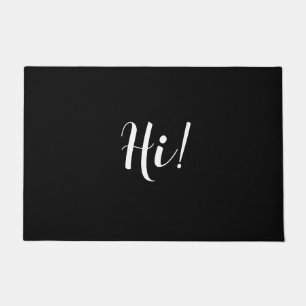 "Hi" Personalise Message in White Script on Black  Doormat