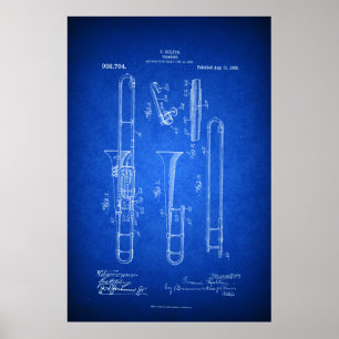 Hi res Trombone Patent art Blueprint style Poster