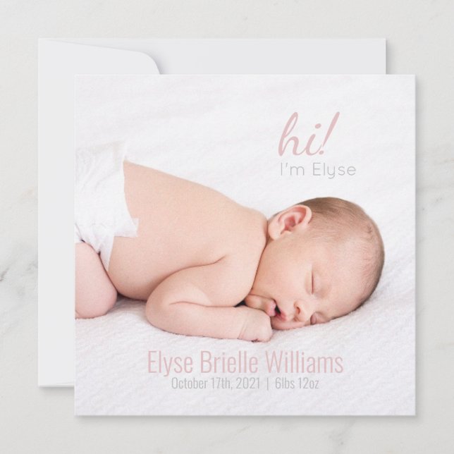 Hi! Script Baby Girl | Photo Birth Announcement (Front)