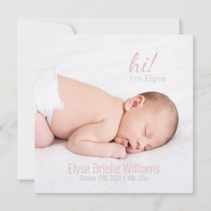 Hi! Script Baby Girl   Photo Birth Announcement