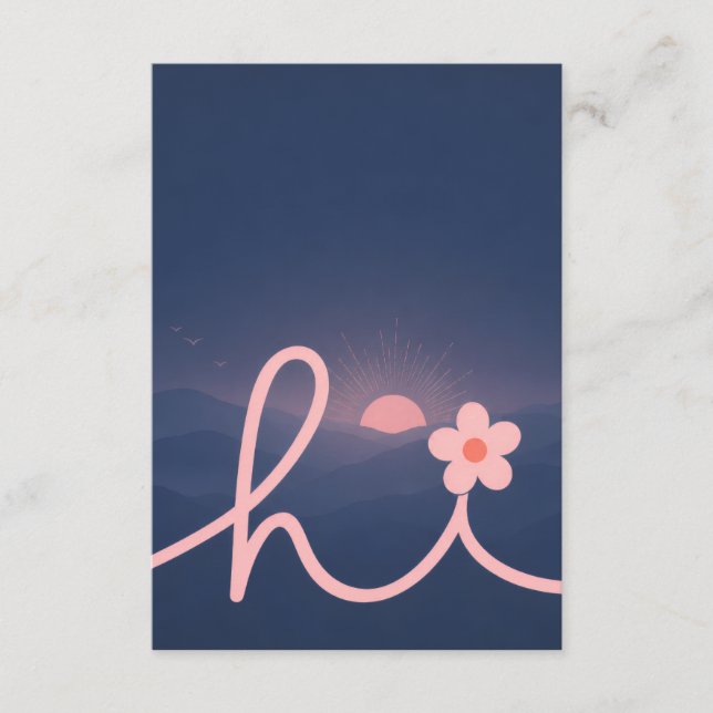 "hi" Script Mountain Sunset Design Enclosure Card (Front)