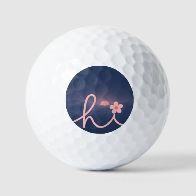 "hi" Script Mountain Sunset Design Golf Balls (Front)