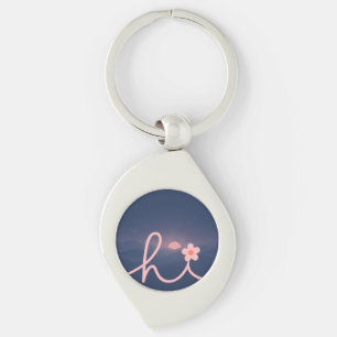 "hi" Script Mountain Sunset Design Key Ring