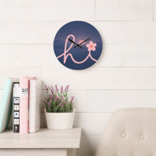 "hi" Script Mountain Sunset Design Large Clock