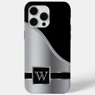 Hi Tech Silver Metallic Monogram Design  iPhone 15 Pro Max Case