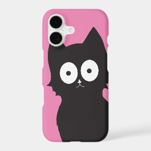 Hi There! Black Kitty on Pink Backdrop