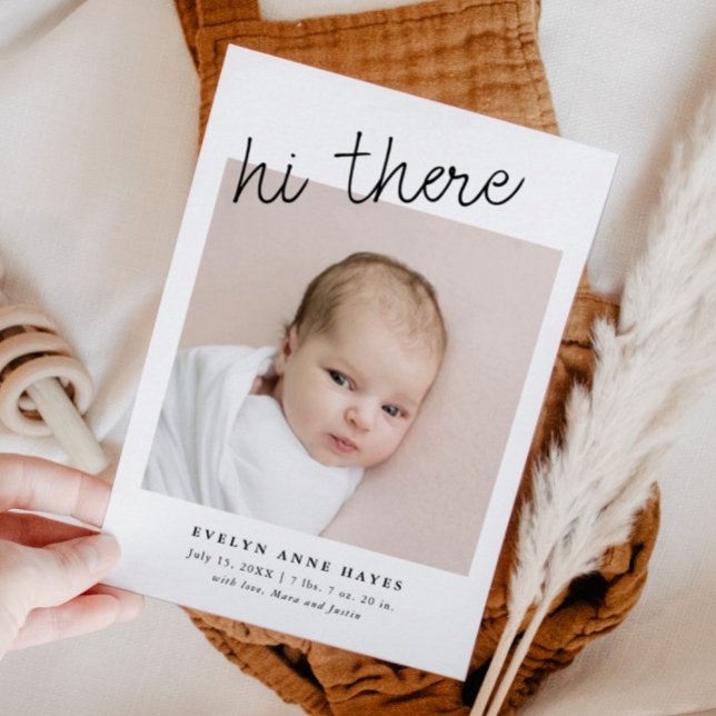 hi there Casual Script Baby Photo Collage Birth Announcement (Creator Uploaded)