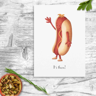 Hi There Minimalist Hot Dog with Mustard Cartoon Postcard