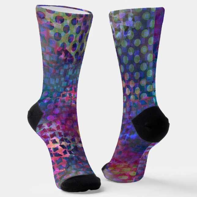 "Hi There!" Multicolored Digital Abstract Art Socks (Angled)