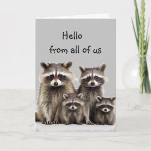 Hi Thinking of You Cute Racoon Group Family Fun Card