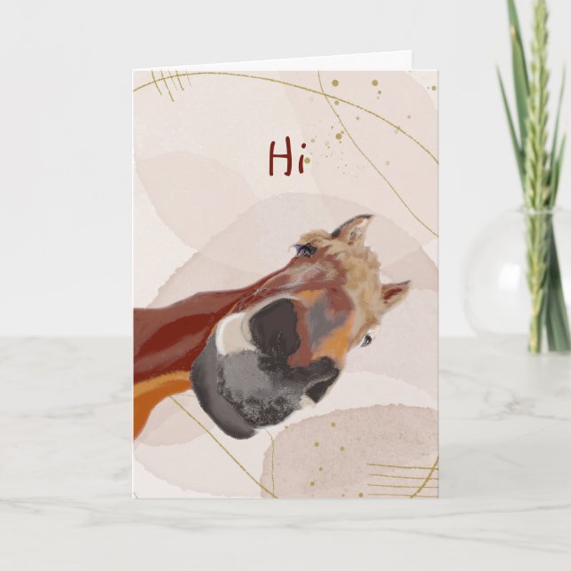 Hi Thinking of You Funny Horse Looking down at you Card (Front)