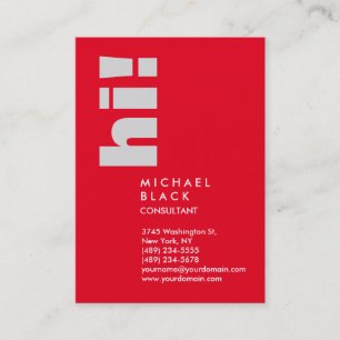 Hi! Vertical Plain Red Trendy Consultant Hello Business Card