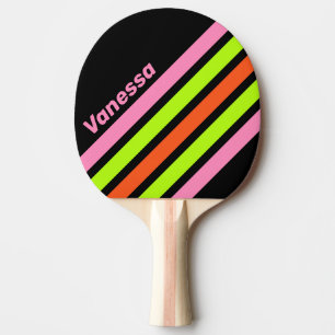 HI-VIS and Pink Angled Striping with Name Ping Pong Paddle