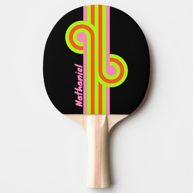 HI-VIS and Pink Stripe Loop with Name Ping Pong Paddle (Front)