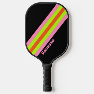 HI-VIS and Pink Stripes with Name Pickleball Paddle
