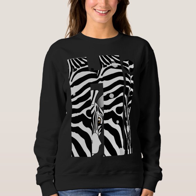 "Hi" Zebra Black/White Stripes Abstract Trendy Sweatshirt (Front)