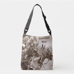 hiatoric mediaeval knights jousting on horses crossbody bag