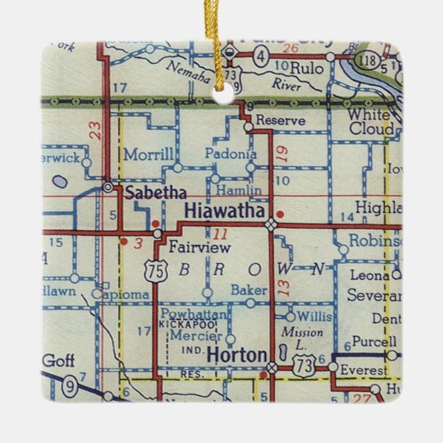 Hiawatha Kansas Vintage Map Ceramic Ornament (Front)