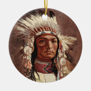 Hiawatha Native American Indian Chief Portrait Ceramic Ornament
