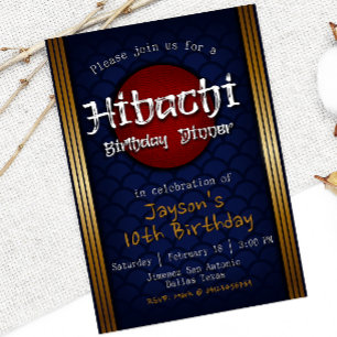Hibachi Birthday Dinner  - Blue Invitation