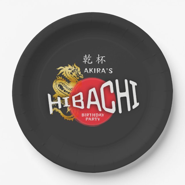 Hibachi Chef Japanese BBQ Sushi Dragon Birthday Paper Plate (Front)