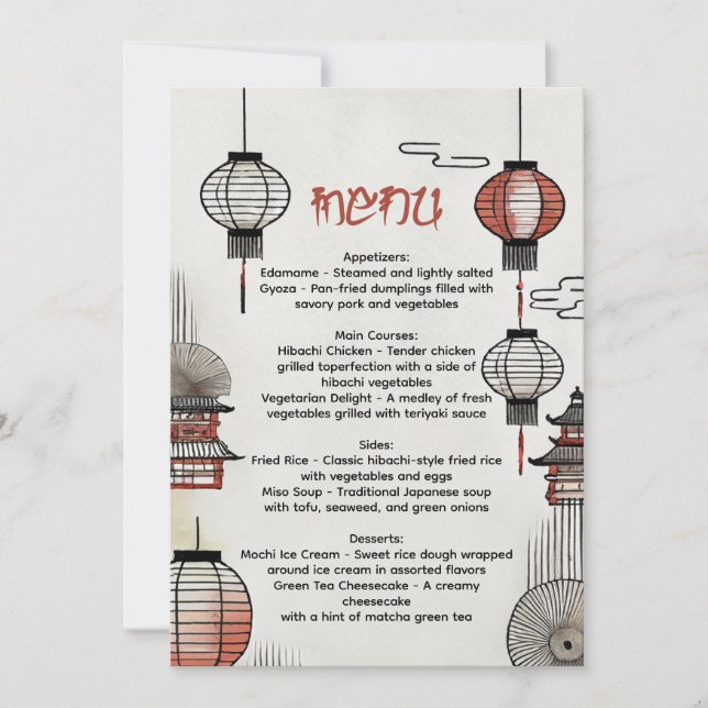 Hibachi Dinner Menu with Japanese Lanterns Invitation (Front)