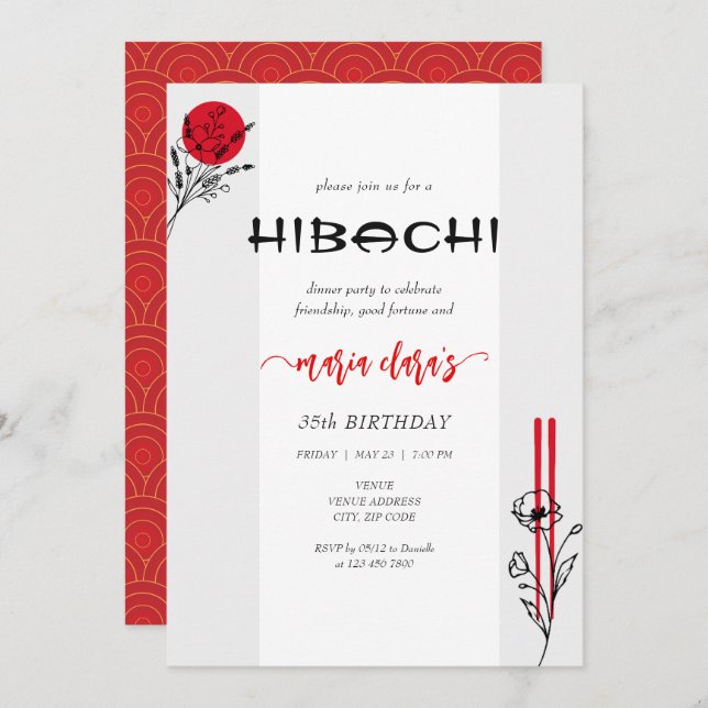 Hibachi Japanese BBQ Grill Chef Birthday Dinner Invitation (Front/Back)