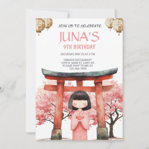 Hibachi Japanese Geisha girl birthday invite. Invitation