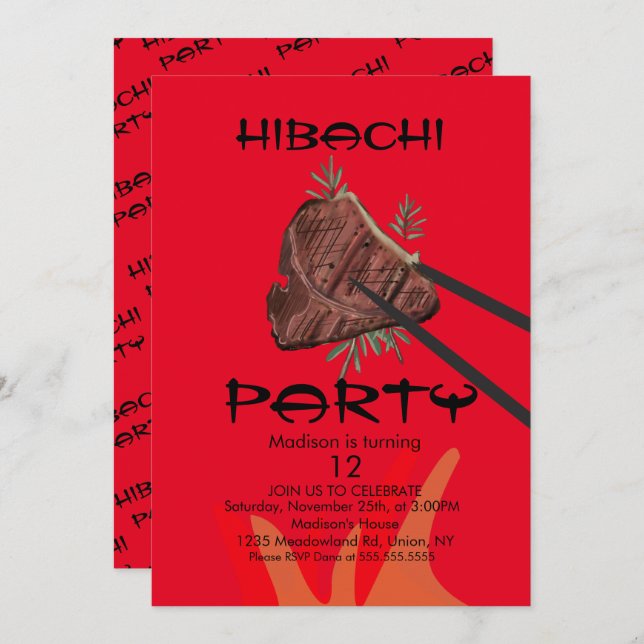 Hibachi Steak Japanese Restaurant Party Invitation (Front/Back)