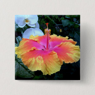 hibiscus 15 cm square badge