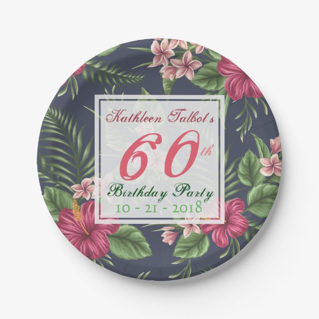 Hibiscus 60th Birthday Party Paper Plate (Front)