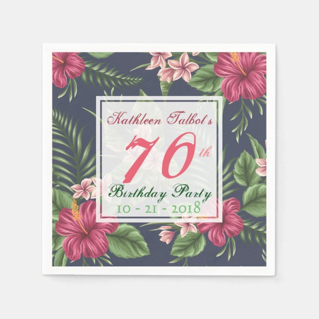 Hibiscus 70th Birthday Party Paper Napkin (Front)