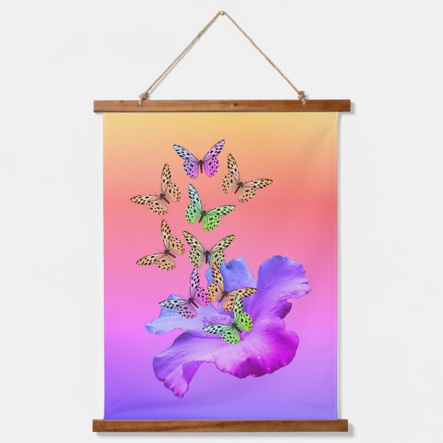 Hibiscus And Butterflies Abstract Art Hanging Tapestry (Front)