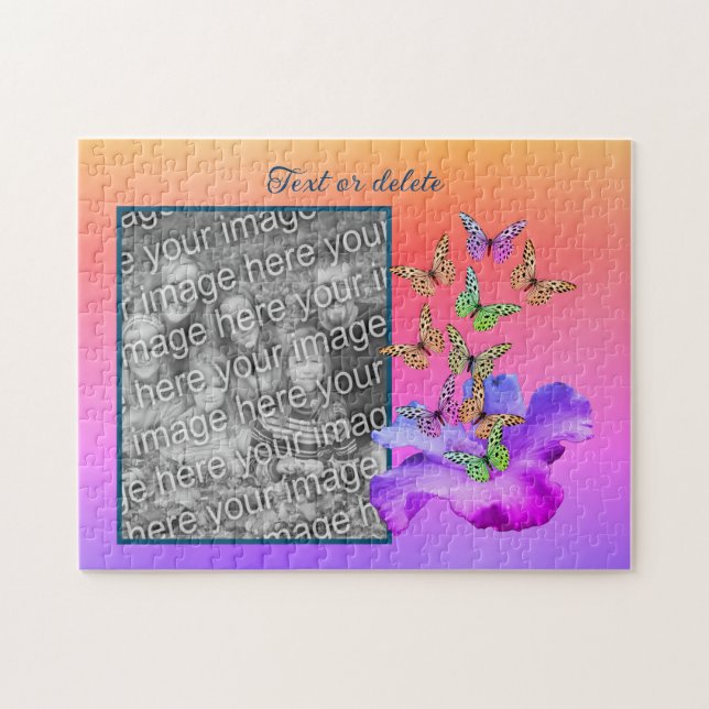 Hibiscus And Butterfly Add Your Photo Personalised Jigsaw Puzzle (Horizontal)
