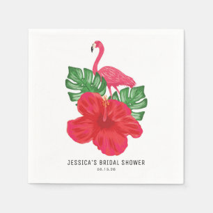 Hibiscus and Flamingo Tropical Bridal Shower Napkin