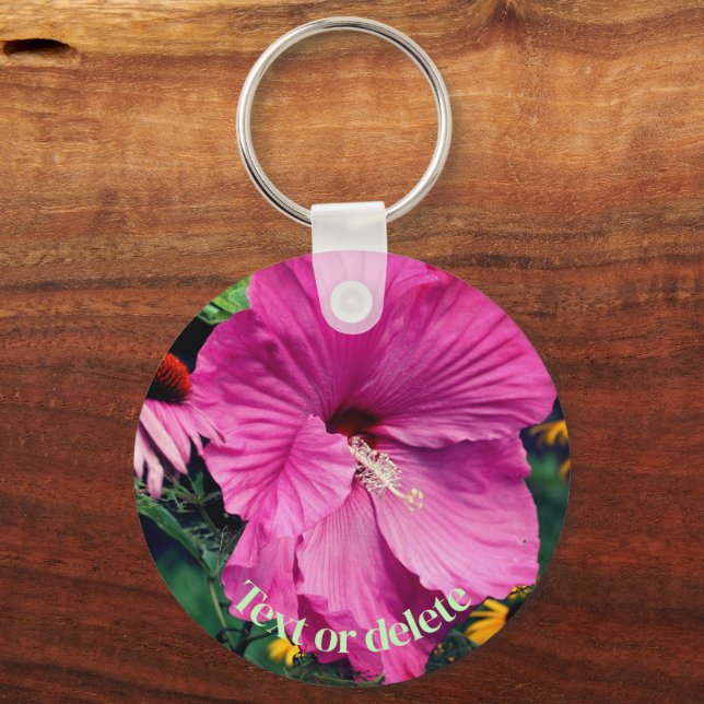 Hibiscus And Flower Friends Personalised Key Ring (Front)