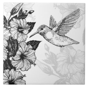 Hibiscus and hummingbird ceramic tile