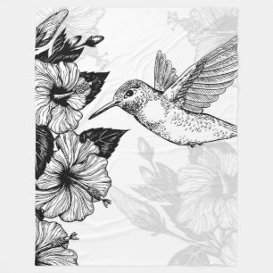 Hibiscus and hummingbird fleece blanket