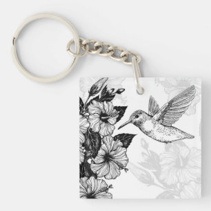 Hibiscus and hummingbird key ring