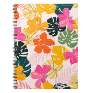 Hibiscus and monstera leaves tropical pattern desi notebook