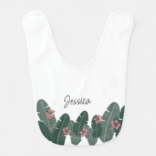 Hibiscus and Palm Leaves Baby Bib
