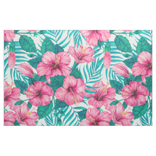 Hibiscus and palm leaves fabric