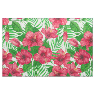 Hibiscus and palm leaves fabric