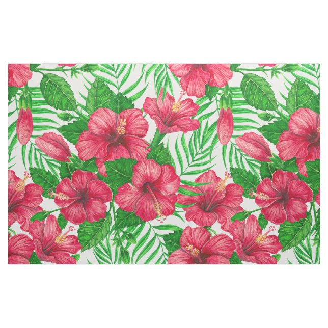 Hibiscus and palm leaves fabric (Fat Quarter)