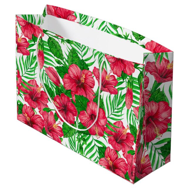 Hibiscus and palm leaves large gift bag (Back Angled)