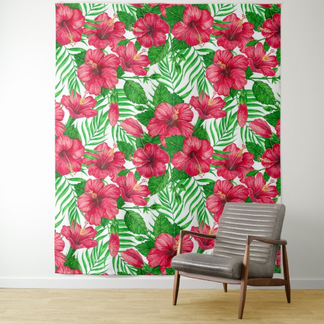 Hibiscus and palm leaves tapestry (In Situ)
