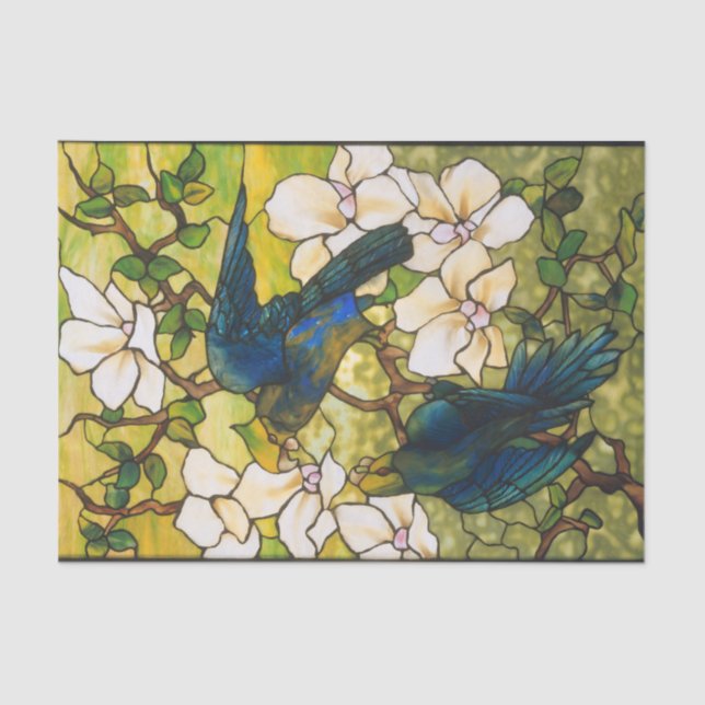 Hibiscus and Parrots Stained Glass Window Tissue Paper (Front)