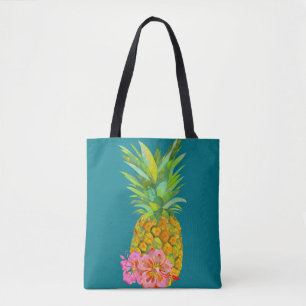 Hibiscus and pineapple tote bag